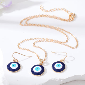 Gold and Silver Tone Navy Evil Eye Earrings and Necklaces