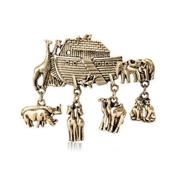 Noahs Ark Animal Charm Brooch Antique Gold Or Silver