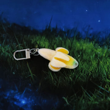 Flocked Banana Fruit Keychain Bag Charm Silver Clasp