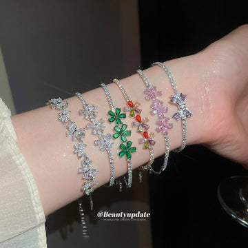 Crystal Flower Bow Slider Bracelets Six Color Styles