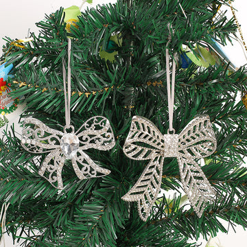 Silver Rhinestone Bow Metal Christmas Tree Ornaments