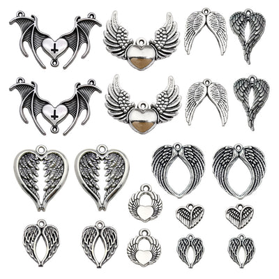 Metallic heart charms pictured with visible surface details