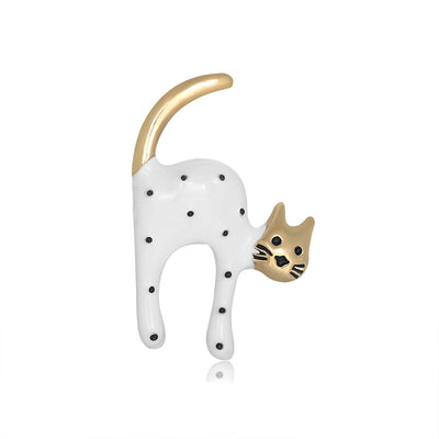 Front product view of the cat brooch pin in gold and silver
