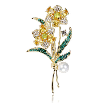 Rose Crystal Two Designs Metal Brooch Pin 3.6 x 6.7 cm