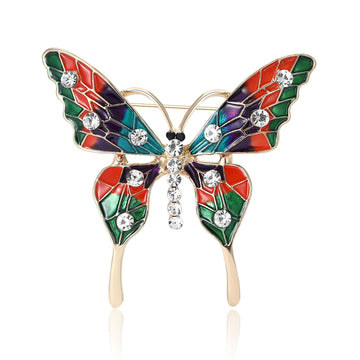 Floral Enamel Butterfly Brooch with Pearl Drop Details