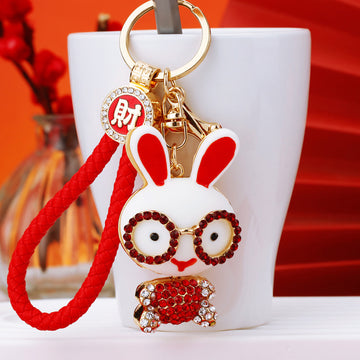 Crystal Eyeglass Rabbit Keychains in Plain Cord and Loop Options
