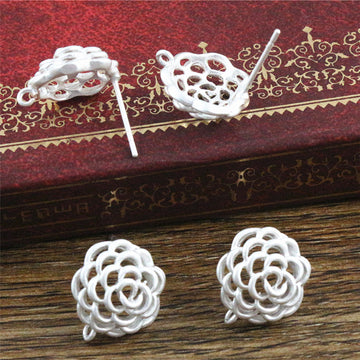 Silver Tone Open Rose Earring Posts with Attachment Loop