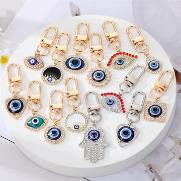 Gold and Silver Tone Crystal Evil Eye Clip Keychains