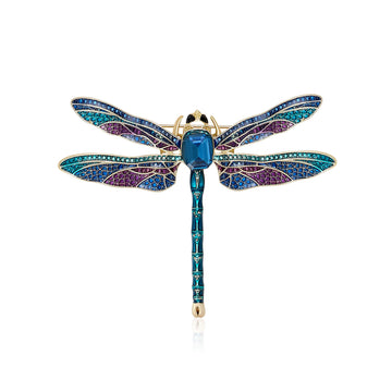 Jeweled Dragonfly Brooch in Blue and Green Enamel Jacket and Scarf Accessory