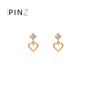 Mini Open Heart CZ Stud Drop Earrings Gold Silver Tones