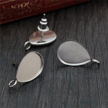 Teardrop Stainless Steel Earring Posts With Hanging Loops