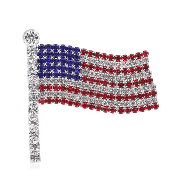Waving American Flag Crystal Brooch in Two Silhouettes