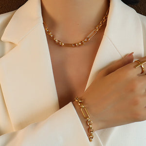 Thick Link Chain Necklace And Bracelet Gold Or Steel