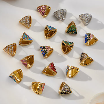 Triangle Pave Zircon Huggie Hoop Earrings Multicolor Gold Steel