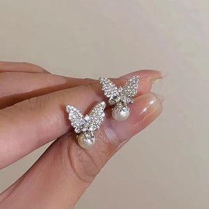 Silver Tone Marquise Crystal Butterfly Stud Earrings