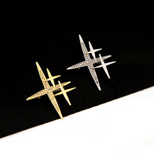 Gold Silver Rhinestone Starburst Multi Star Metal Brooch Pins