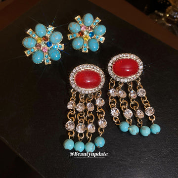 Colorful Stone and Crystal Fringe Earrings in Two Designs