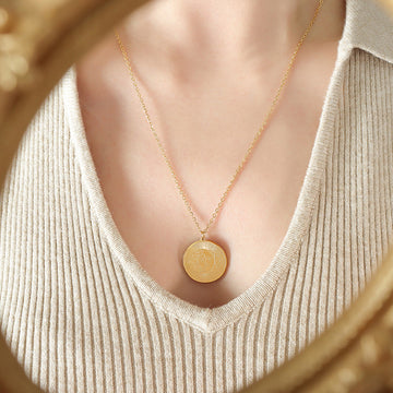 Gold Sun Moon Face Round Pendant Necklace Fine Chain Medallion