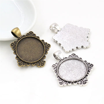 Square Bow Cabochon Pendant Setting in Two Antique Finishes
