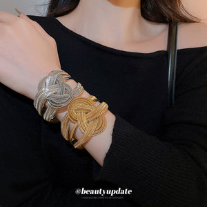 Multi Strand Knot Open Cuff Bracelet Gold Silver 2 Colors