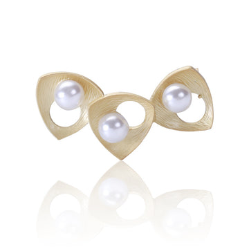 Triple Heart Brooch with White Pearl Accents Decorative Metal Pin