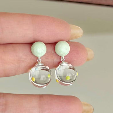 Pastel Round Bead and Translucent Smoky Disc Drop Earrings