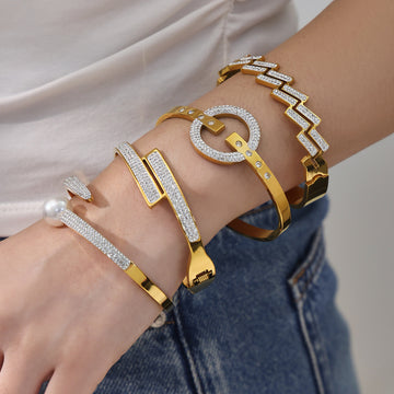 Crystal Geometric Open Bangle Collection in Three Designs