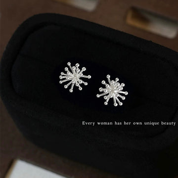 Silver Tone Dandelion Burst Stud Earrings For Women