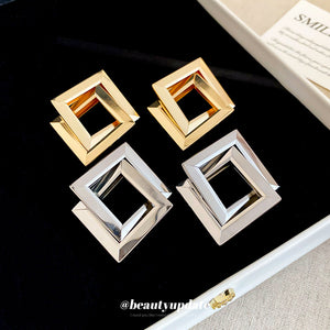 Open Diamond Frame Stud Earrings in Gold and Silver Tone