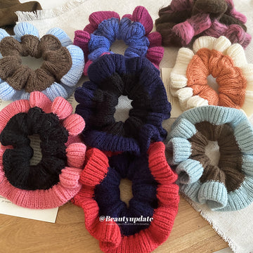 Knit Color-Block Flower Scrunchie Hair Ties 4 Styles