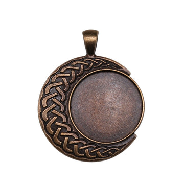 Celtic Knot Round Cabochon Pendant Tray in Antique Bronze and Antique Silver Metal Finish