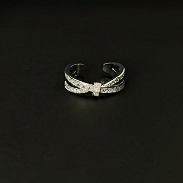 Silver Double Layer Cross Open Ring Pave Crystal Bands