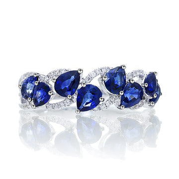 Silver Tone Blue Teardrop Crystal Band Ring Polished Metal Jewelry