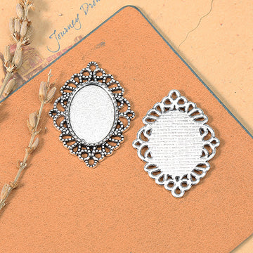 Ornate Oval Lace Edge Bezel Charm Metal Jewelry Making Component In 5 Finishes