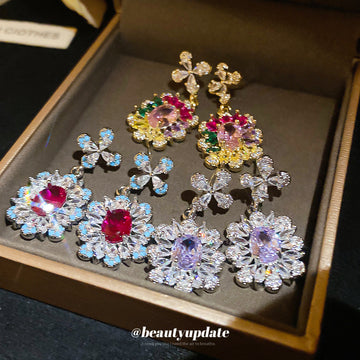 Floral Teardrop Crystal Earrings in Three Colorways