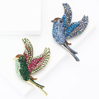 Crystal Bird brooch front view on a white background
