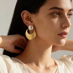 Hammered Crescent Drop Earrings in Gold Silver and Mixed Metal Finishes