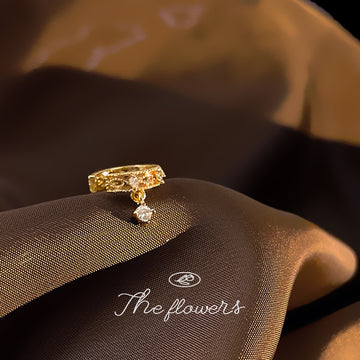 Gold-Tone Filigree Open Ear Cuff Clip Clear Crystal Drop Charm