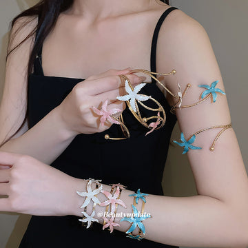 Gold Metal Enamel Starfish Cuff Bracelets And Arm Spirals