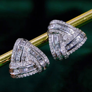 Layered Crystal Triangle Stud Earrings in Silver Tone