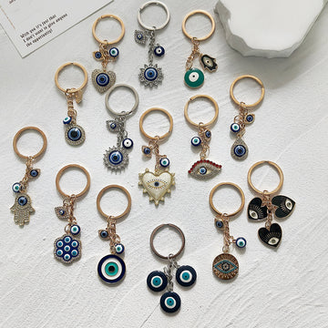 Evil Eye Heart Hamsa and Rosette Keychains in Twelve Designs