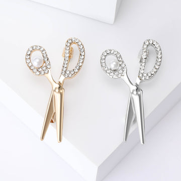Polished Rhinestone Scissors Brooch in Two Finishes