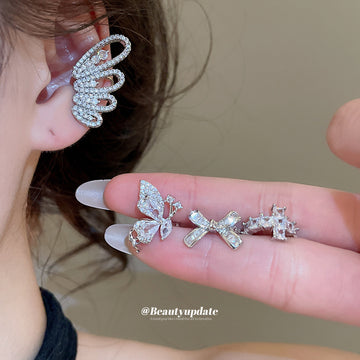 Silver Tone Butterfly and Wing Crystal Ear Cuffs Fashion Jewelry