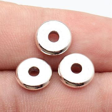 Smooth Round Washer Spacer Beads in Two Sizes and Silver Tone