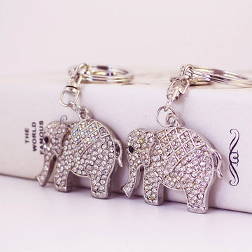 Silver-Tone Rhinestone Elephant Keychain in 3 Color Styles