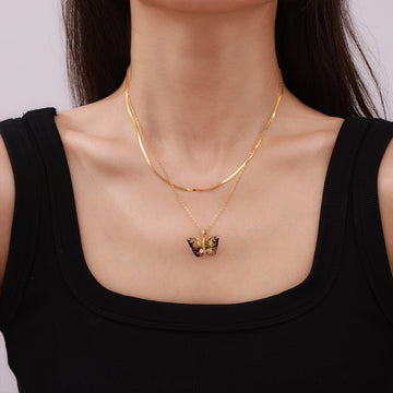 Resin Butterfly Pendant Necklace With Gold Tone Chain