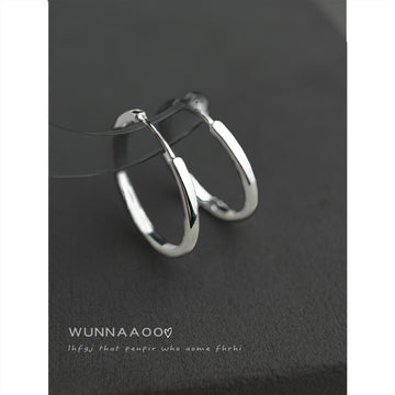 Silver Round Plain Huggie Hoop Earrings Minimal Thick Band