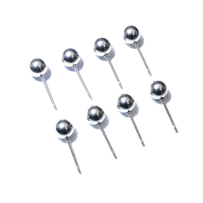 Polished Ball Stud Earring Posts in Four Ball Sizes shown in a grouped front view
