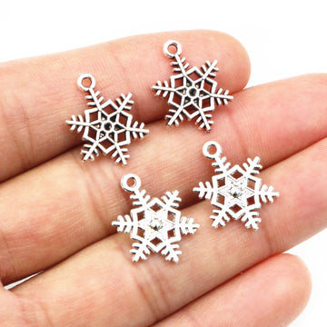 Detailed Six Point Snowflake Charms in Silver Finish