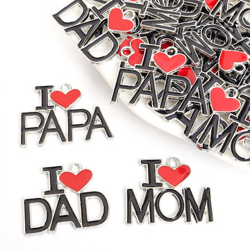 I Love Mom Dad and Papa Enamel Word Charms in Three Styles